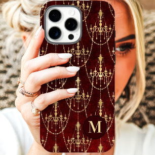 Gouden Kroonluchter Rode Monogram iPhone 16 Pro Max Hoesje