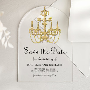 Gouden Kroonluchter Trouw Save the Date Acryl Uitnodigingen