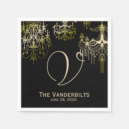 Gouden kroonluchters op Zwarte Posh bruiloft serve Servetten (Voorkant)
