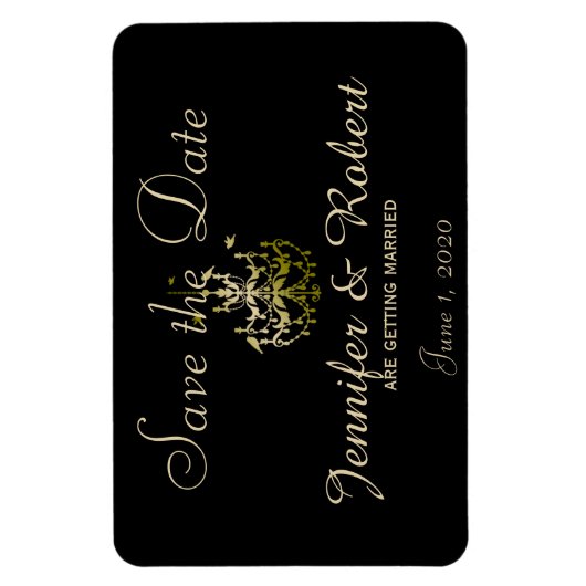 Gouden kroonluchters Zwart Posh Bruiloft Save the Magneet (Verticaal)