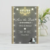 Gouden kroonluier save the date (Staand voorkant)