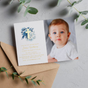 gouden kruis Bloemendop baptisedoopfoto Folie Feestdagenkaart