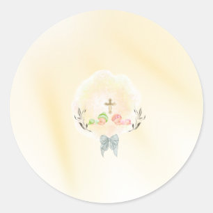 Gouden kruis bloemige doop ronde stickers
