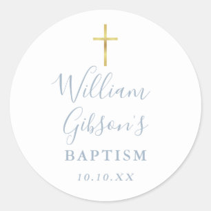 Gouden kruis doop christening Stofblauw Ronde Sticker