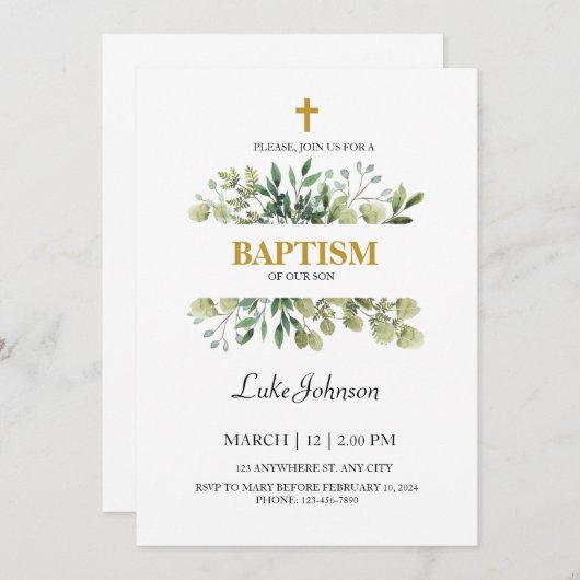 Gouden kruis doop kaart (Voorkant / Achterkant)