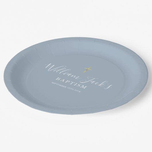 Gouden kruis Doop Stofblauw Papieren Bordje (Gekanteld)