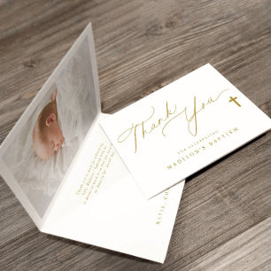 Gouden Kruis Elegante Fotodoop Bedankkaart