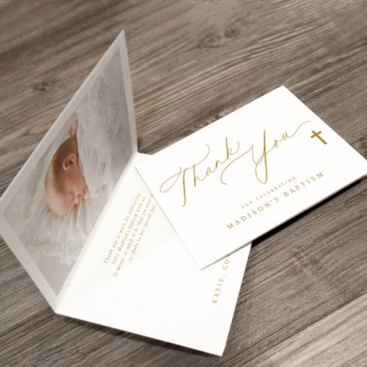 Gouden Kruis Elegante Fotodoop Bedankkaart