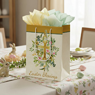 Gouden kruis en roze rozen aangepaste Pasen Medium Cadeauzakje