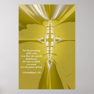 Gouden Kruis Fractale Kunst met Bijbelvers Poster