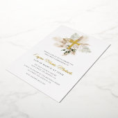 Gouden Kruis Pampas Eerste Heilige Communie Folie Uitnodiging (Gedraaid)