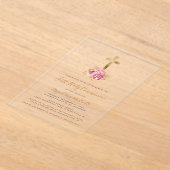 Gouden Kruis Roze Bloemen Eerste Communie Acryl Uitnodigingen (Laagn)
