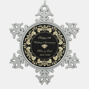 Gouden krullen Diamanten 10-jarig huwelijksjubileu Tin Sneeuwvlok Ornament