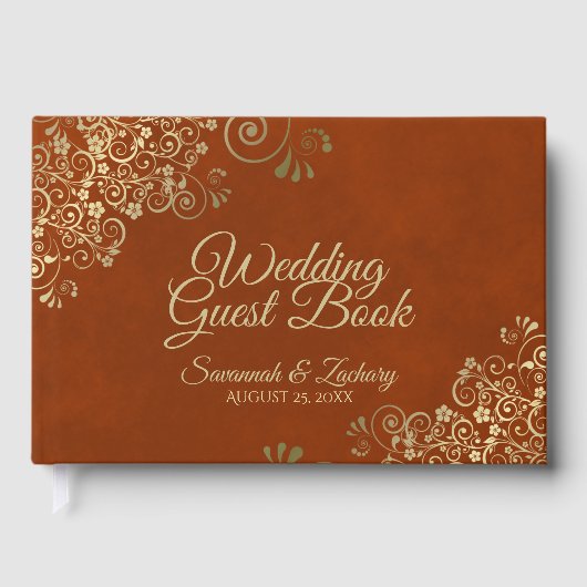 Gouden krullen op gemarmerde roest Sinaasappel Ele Gastenboek (Voorkant)