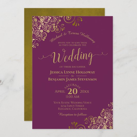 Gouden krullen op Magenta Plum Elegante formele br Kaart (Voorkant / Achterkant)