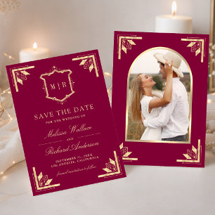 Gouden Kuif Monogram Foto Magenta Trouwen Save The Date