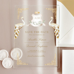 Gouden Kuif Witte Pauw Trouw Save the Date Acryl Uitnodigingen