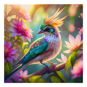 Gouden kuifgroen met kop Finch Fantasy Bird Foto Afdruk