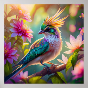 Gouden kuifgroen met kop Finch Fantasy Bird Poster