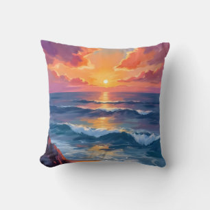 Gouden Kust   Zonsondergang Oceaan Aquarel Schilde Kussen