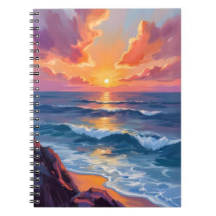 Gouden Kust Zonsondergang Oceaan Aquarel Schilde Notitieboek