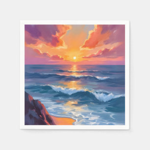 Gouden Kust   Zonsondergang Oceaan Aquarel Schilde Servet