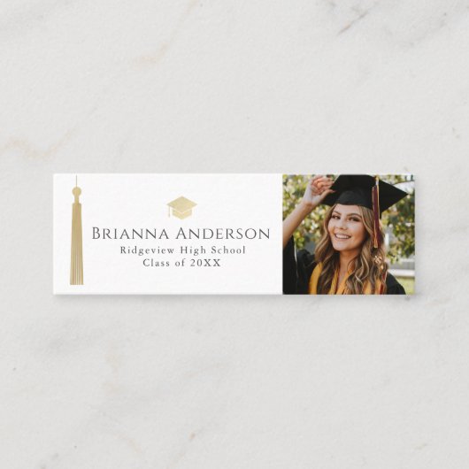 Gouden kwastje & Pet wht Afstuderen invoegen naam  Mini Visitekaartje (Voorkant)