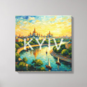 Gouden Kyiv Kathedraal Rivier Scene Canvas Afdruk