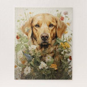 Gouden labrador en wilde bloemen legpuzzel