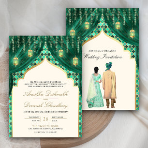 Gouden Lantaarns Emerald Green Indian Paar Huwelij Kaart