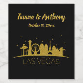 Gouden Las Vegas Strip Silhouet Bruiloft Wijn Etiket (Enkel label)