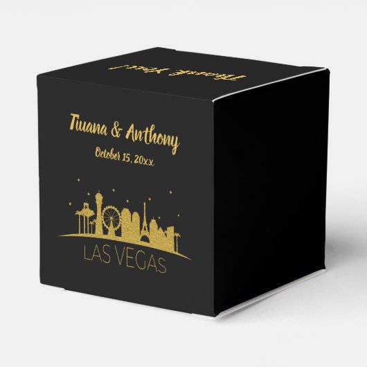 Gouden Las Vegas Strip Silhouet Dank u bruiloft Bedankdoosjes (Achterkant)