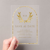 Gouden Laurel Krans Bladeren Trouwen Save The Date Acryl Uitnodigingen (Insitu (Draagbaar))
