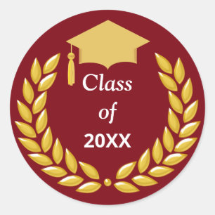 Gouden lauwerkrans klas van 20XX op bordeauxrood Ronde Sticker