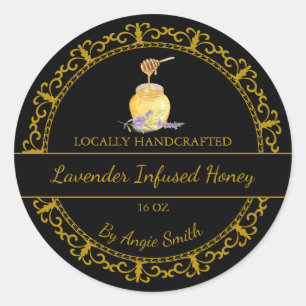 gouden lavendel geïnfundeerd honinglabel ronde sticker
