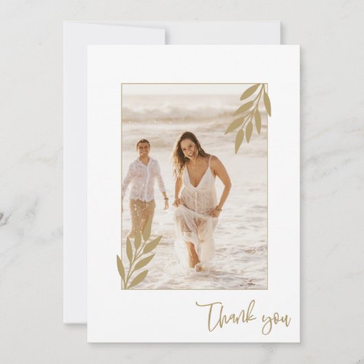 Gouden Leaf Foto Elegant Bruiloft Dank u Bedankkaart (Voorkant)