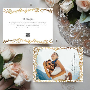 Gouden Leaf Geweven Lijst Foto QR CODE Bruiloft Save The Date