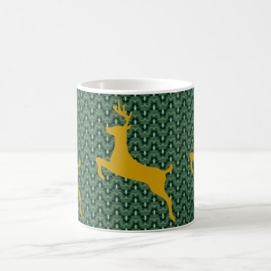 Gouden Leaping Herten op Groene Chevron Achtergron Koffiemok (Center)
