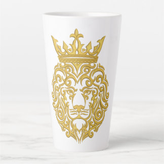 Gouden Leeuw met Kroon - Majestueuze Borduurwerkst Latte Mok