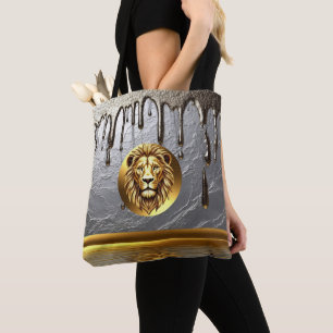 Gouden Leeuwenkop Met Metaal Drip Effect 🦁 Draagtas