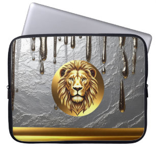 Gouden Leeuwenkop Met Metaal Drip Effect 🦁 Laptop Sleeve