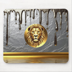 Gouden Leeuwenkop Met Metaal Drip Effect 🦁 Muismat