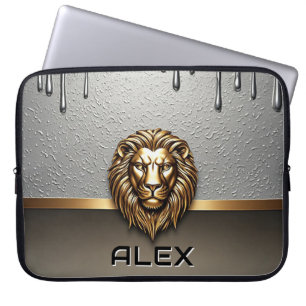 Gouden Leeuwenreliëf Met Metaaltextuur 🦁 Laptop Sleeve