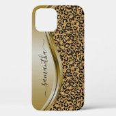 Gouden Leopard Handgeschreven Naam Metaal Case-Mate iPhone Case (Achterkant)