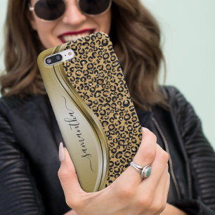 Gouden Leopard Handgeschreven Naam Metaal iPhone 12 Pro Hoesje
