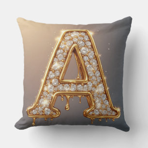 Gouden Letter A Diamanten Drip Gesmolten Monogram Kussen