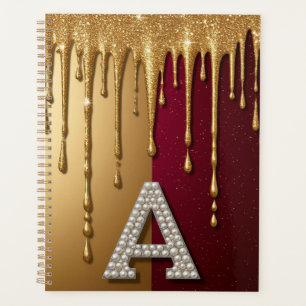 Gouden Letter A Monogram Met Druppelende Metaal Planner