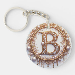 Gouden Letter B Monogram Parels Sieraden Huwelijk Sleutelhanger