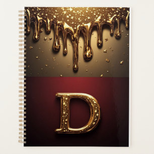 Gouden Letter D Monogram Met Druppelende Metaal Planner