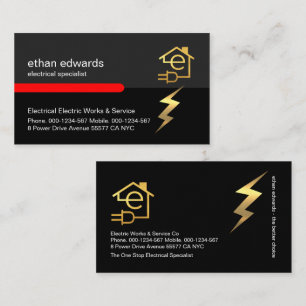 Gouden letter E Elektricien Lightning Service Visitekaartje